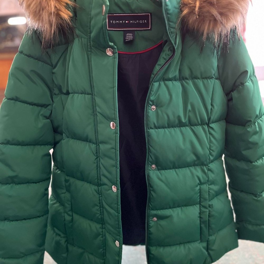 Tommy Hilfiger Puffer Jacket - Green with Fur Hoodie